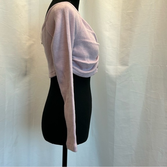 Zara Lilac purple long sleeve off the shoulder cropped sweater top button front - Picture 5 of 14
